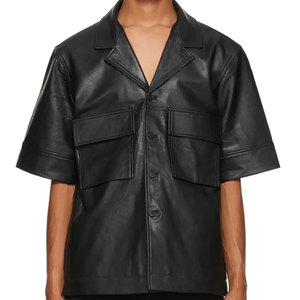 เสื้อเชิ้ตแขนสั้นหนังแท้สำหรับผู้ชาย100% โลโก้และดีไซน์แบบลำลองสำหรับฤดูหนาว - Product Image 5