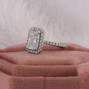 Radiant Cut Eco-Friendly Lab Grown Diamond Accent <b>Ring</b> 4 Claw Prong <b>Set</b> CVD Wedding <b>Ring</b> for Her Trendy Halo <b>Ring</b> - Product Image 4