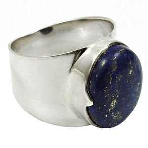 แหวนพลอย Lapis Lazuli หินรูปไข่รูปวงรีขนาดใหญ่ทำด้วยมือ925เงินสเตอร์ลิงธรรมชาติขายส่ง - Product Image 1