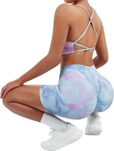 Femmes XXL taille haute Booty Shorts soutien-gorge de sport à bretelles Logo personnalisé étanche Gym Fitness ensembles d'entraînement respirant couleur unie - Product Image 5