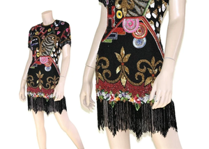 Elegant Vintage O-Neck Poly Mesh Dress Tea-Length Sheath Crystal Embroidered <b>Print</b> Sequin Beading Half-Sleeve Straight <b>Cocktail</b> - Product Image 6