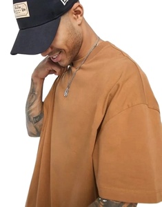 เสื้อยืดคอกลมแขนสั้นทรงโอเวอร์ไซส์สำหรับผู้ชาย คุณภาพสูง ระบายอากาศได้ดี ผ้าฝ้าย 100% ลายเรียบ ดีไซน์ไหล่ตก ปรับแต่งได้ - Product Image 2