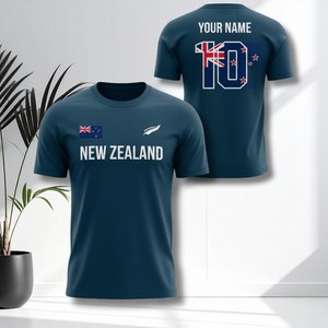 Set di Maglie da Calcio Ispirate alla Nuova Zelanda per Tifosi Blu Navy con Nome e Numero Personalizzati - Product Image 1