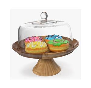 Support à gâteau en bois avec dôme en verre, planche à fromage, bonbons, Snacks, assiette à biscuits, support de Cupcake, salade - Product Image 4