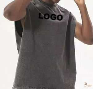 Haute qualité 100% coton sans manches décontracté rétro unisexe col rond tricoté sport gilet t-shirts - Product Image 2