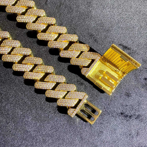 Collar Cubano Unisex Chapado en Oro de Plata 925 con Moissanita Redonda de Corte Brillante VVS1, Cadena Iced Bust Estilo Hip Hop - Product Image 2