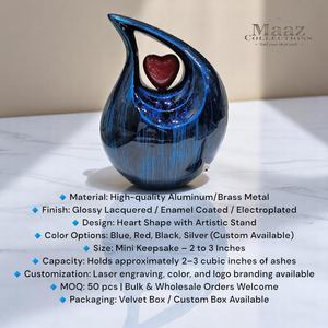 Urna de cremación de recuerdo de Metal en forma de corazón, urna de ceniza conmemorativa para humanos o mascotas, grabado personalizado y venta al por mayor disponible - Product Image 2