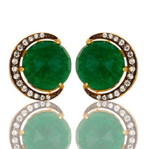 Half Moon Design Stud Earrings 18k Gold Plated Silver Jewelry Wholesale Green Aventurine Gemstone Earrings - Product Image 4