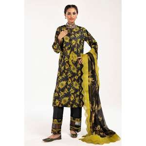 Conjunto de traje de verano de 3 piezas sin coser para mujer, color negro, con dupatta de gasa - Product Image 5