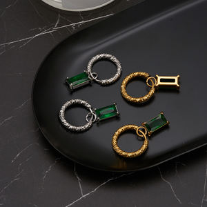 Ultimo 18K <span class=keywords><strong>oro</strong></span> placcato gioielli in acciaio inox anello a spirale rettangolare verde zircone <span class=keywords><strong>orecchini</strong></span> impermeabili E241547 - Product Image 3