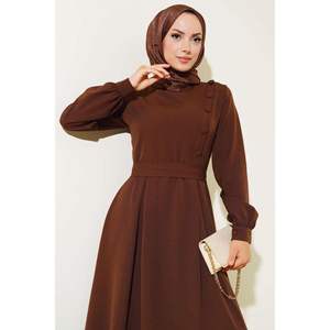 ชุดเดรสปิดกระดุมด้านข้างสีน้ำตาล - Product Image 2