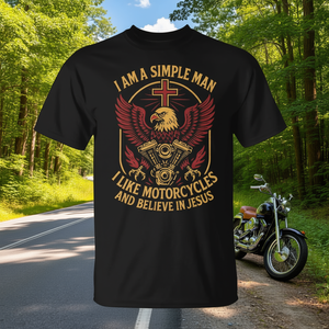 T-shirt promozionale da uomo semplice con stampa: Credente in Gesù e nelle motociclette - Product Image 3