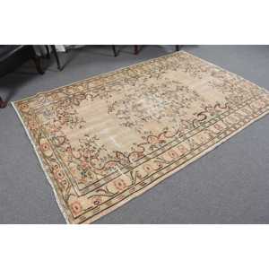 6.2x8 ft Vintage Rug, <b>Brown</b> Plants & trees Turkish Rug <b>Wool</b> - Product Image 4