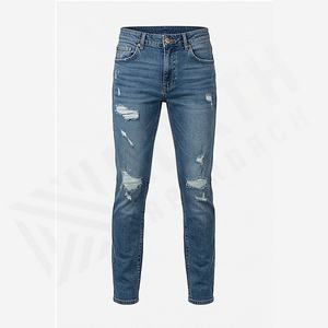 Jeans de Corte Recto Holgados para Hombre, Personalizables al por Mayor, con Color Personalizado, Talla Grande, Cierre Desmontable, Técnica de Lavado Desgastado y Rasgado en la Rodilla - Product Image 2