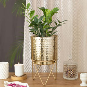 Pot de fleurs en métal doré avec support élégant, jardinière pour balcon, espace de vie, table, pot de fleurs d'intérieur, cadeau festif, décorations pour la maison - Product Image 6