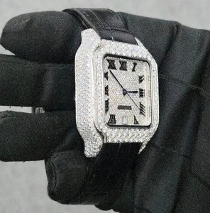 นาฬิกาประดับเพชรรูปตัวเลขโรมันสีดำแบบพรีเมี่ยมพร้อมสายหนังนาฬิกาหรู - Product Image 3