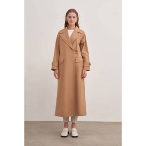 Abrigo de Gabardina de un Solo Botón Color Camel para Otoño - Product Image 1