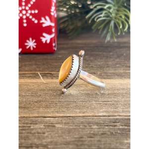 Zuni Handmade Mother of Pearl & Sterling Silver Gemstone <b>Ring</b> Cushion Cut Diamond <b>Gold</b> Plated Bezel Setting Gift for Children - Product Image 4