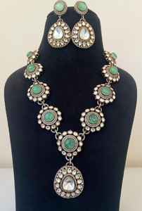 <b>Gold</b> Plated Luxury Designer Polki <b>Necklace</b> <b>Set</b> with <b>Earrings</b> Bridal Jewelry for Wedding & Party Celebration - Product Image 2