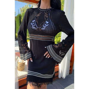 Vestido de punto translúcido estilo español 2860 sin espalda y con lazo, con cintura natural - Product Image 1