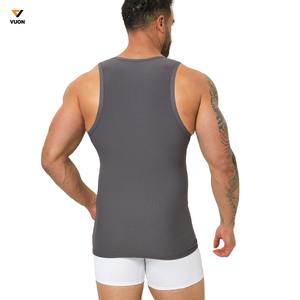 Camiseta sin mangas de algodón de alta calidad personalizada para hombre, ropa deportiva para entrenamiento, camisetas sin mangas de gimnasio en blanco de punto con gofres - Product Image 5