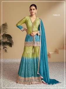 Evergreen Designer Outfit Heavy Chinon Impresión digital Salwar Suit & Dupatta con bordado Multi & 3mm Sequence Work para la venta - Product Image 4