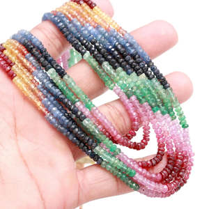 3.5-4.5 mm Faceted Rondelle 16 Inches <b>Long</b> Multi Sapphire Fashion Beaded <b>Necklace</b> - Product Image 1
