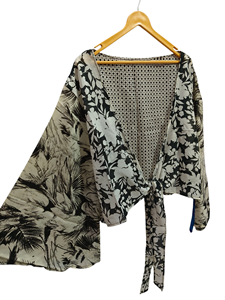 Night Wear Summer Short Top Multi Color Soft House Wear Multi Color Silk Blouse Short Wrap Top - Product Image 2