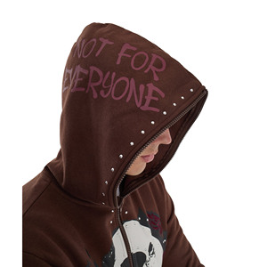 Vente en gros de sweats à capuche vieillis personnalisés vêtements de rue surdimensionnés avec strass délavés à l'acide sweats à capuche en denim d'hiver avec fermeture éclair au visage - Product Image 6