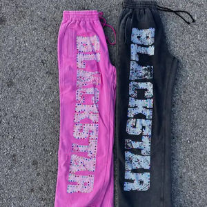 Ensemble de pantalons de survêtement à capuche surdimensionnés en éponge française personnalisée 100% coton avec strass Survêtement Boxy zippé pour hommes - Product Image 4