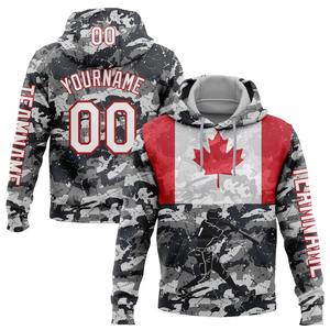 Directo industria venta al por mayor 3D bordado personalizado Camo blanco-fuego rojo 3D Canadá bandera canadiense deportes pulóver Sudadera con capucha - Product Image 1