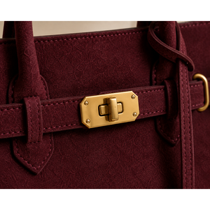Genuine Burgundy Cow Suede Leather Casual Tote Handbag for Women-Modern Trendy Two-Handle Design with Custom Logo 3L+ Capacity - Product Image 3