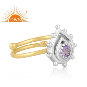 Anillo apilable de piedras preciosas de tanzanita Natural chapado en oro de 18 quilates, joyería fina Demi para mujer, regalo para ella - Product Image 3
