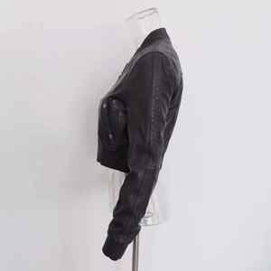 Venta al por mayor de calidad superior último diseño elegante señoras recortadas chaqueta de cuero para las mujeres transpirable otoño producto terminado - Product Image 5