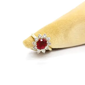 루비 약혼 반지 루비 및 다이아몬드 클러스터 반지 판매 골드 14K 홀마크 솔리드 트렌디 플로럴-