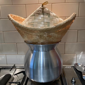 Panier vapeur à riz collant en bambou fait à la main avec couvercle, outil de cuisine - Product Image 4