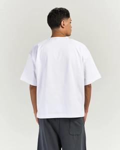 mens <b>white</b> plain solid blank casual oversized relaxed fit short sleeve <b>tshirt</b> high crewneck streetwear tee top - Product Image 2