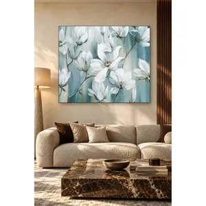 Impression sur toile de branches de magnolia blanches sur fond bleu gris Fida - Product Image 4