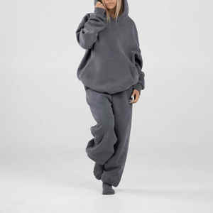 Pull-over ample à la mode de luxe personnalisé pour femmes ensemble sweat à capuche et pantalon de survêtement à imprimé bouffant en coton biologique - Product Image 1