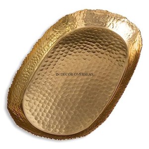 Plateau de service en métal robuste à texture martelée polie miroir brillant avec bords de conception de boules plaquées or - Product Image 6