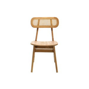 Modern Minimalist Teak Wood <b>Dining</b> <b>Chair</b> with Oval Cane Backrest and <b>Wooden</b> Seat for Cafe Restaurant & Apartment Use - Product Image 2