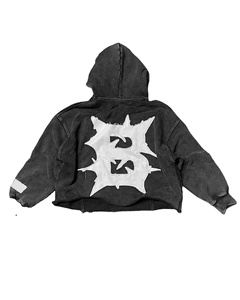 Oversized Zip up Custom Wholesale Cropped Distressed <b>Applique</b> Embroidered Hoodie <b>Applique</b> Distressed Pullover Patch Hoodie - Product Image 1