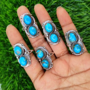 Anillos de Turquesa de Arizona Chapados en Plata de Ley 925 al por Mayor, Joyería Hecha a Mano, Última Moda en Turquesa Natural - Product Image 1