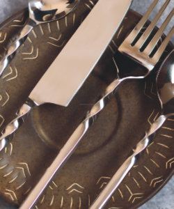 Customized Logo <b>Set</b> of 4 <b>Flatware</b> Unique Stainless Steel with Bronze Twisted Handle Design Luxury Modern Party <b>Flatware</b> <b>Set</b> - Product Image 3
