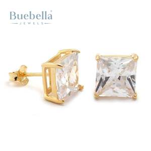 Boucles d'oreilles en argent sterling 925 plaqué or 14 carats Moissanite coupe princesse Style Hip Hop élégant pour hommes - Product Image 1