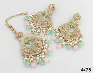 Moitipearl ต่างหูชุบทองอินเดียแบบดั้งเดิมต่างหูห้อยและโทนสี & mangtikka ชุดผู้หญิงและเด็กผู้หญิง - Product Image 2