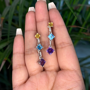 Best Selling <b>Silver</b> <b>Earrings</b> Multi-Gemstone American Diamond Long Dangle Personalized <b>Wedding</b> Gift Jewelry for Parties Wholesale - Product Image 4