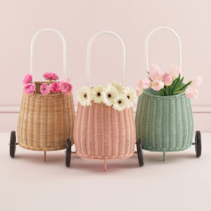 Small Rattan Baby Stroller Tote Bag Trolley <b>Suitcase</b> Wheeled School Bag Handmade White Natural Luggy <b>for</b> <b>Kids</b> - Product Image 1