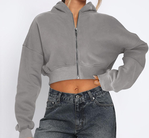 Sweat-shirt à capuche zippé pour femme, coupe courte, manches longues, style Y2K, décontracté, ample, pour l'automne/hiver, avec logo frontal, haute qualité - Product Image 3