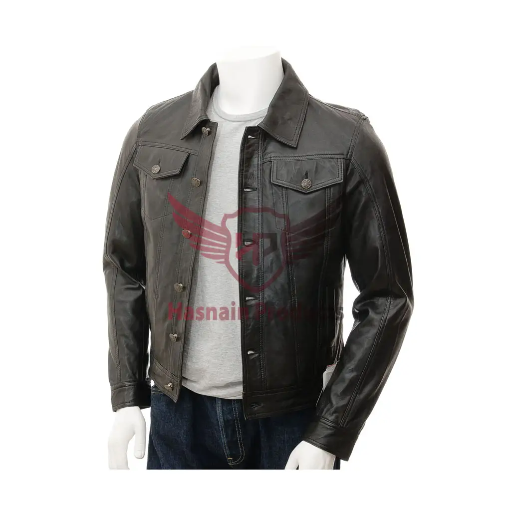 Jaqueta de caminhoneiro de couro preto masculina personalizada de qualidade premium - estilo clássico, ajuste personalizado, design artesanal